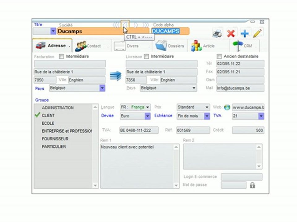 CRM - Optimizze: Recherche d'un client / fournisseur / prospect - ERP - v16