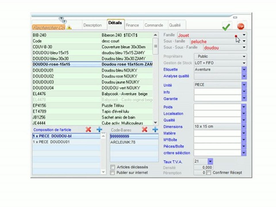Articles - Optimizze: Encodage d'informations complémentaires - ERP - v16