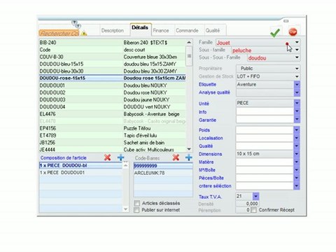 Articles - Optimizze: Encodage d'informations complémentaires - ERP - v16