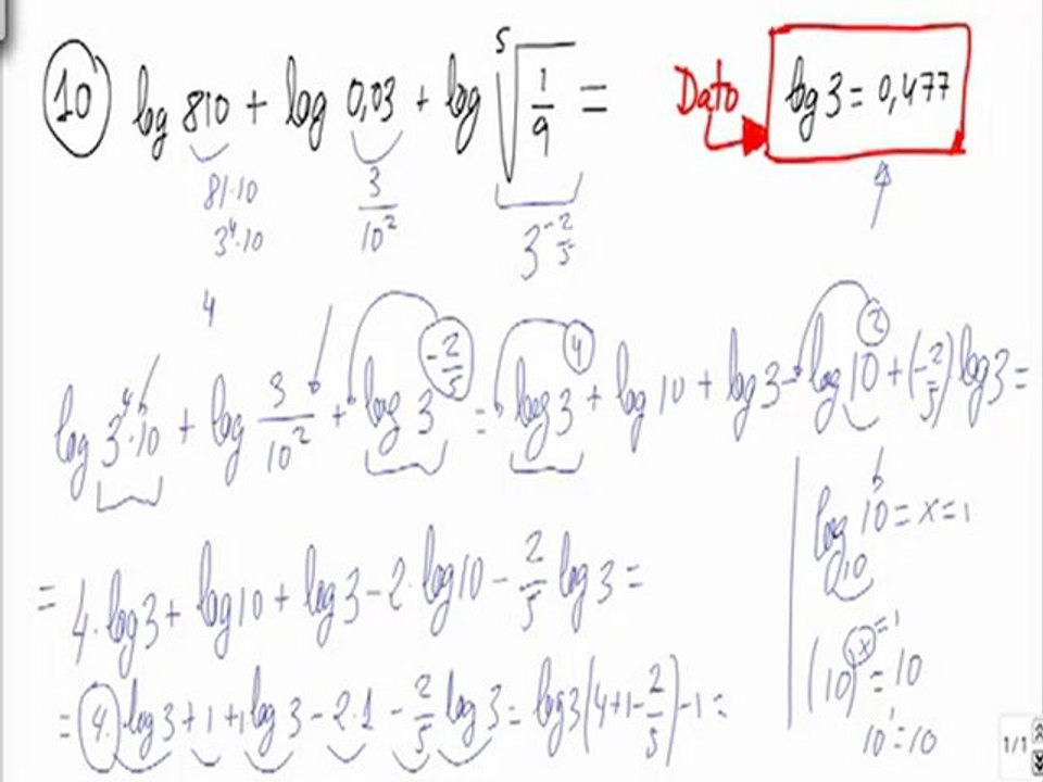 Ejercicios y problemas resueltos de logaritmos problema 10