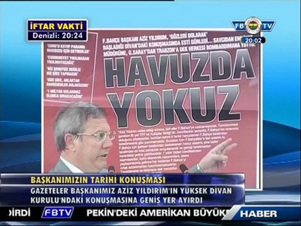Fenerbahçe Başkanı Aziz Yıldırım'ın Yüksek Divan Kurulu Konuşmasının Basında Yankıları