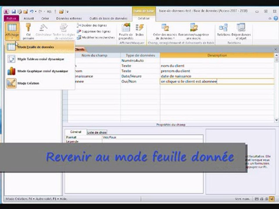 Tutoriel Access 2010 - Nouvelle base de données - créer une table