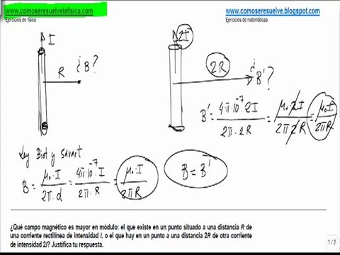 Fisica campo magnetico a distancia de un conductor con corriente