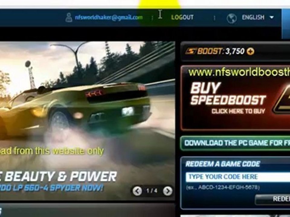 How to get free speed boost codes for nfs world HD
