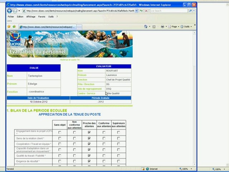 Tutoriel Evaluation du personnel en ligne - AG / 2012