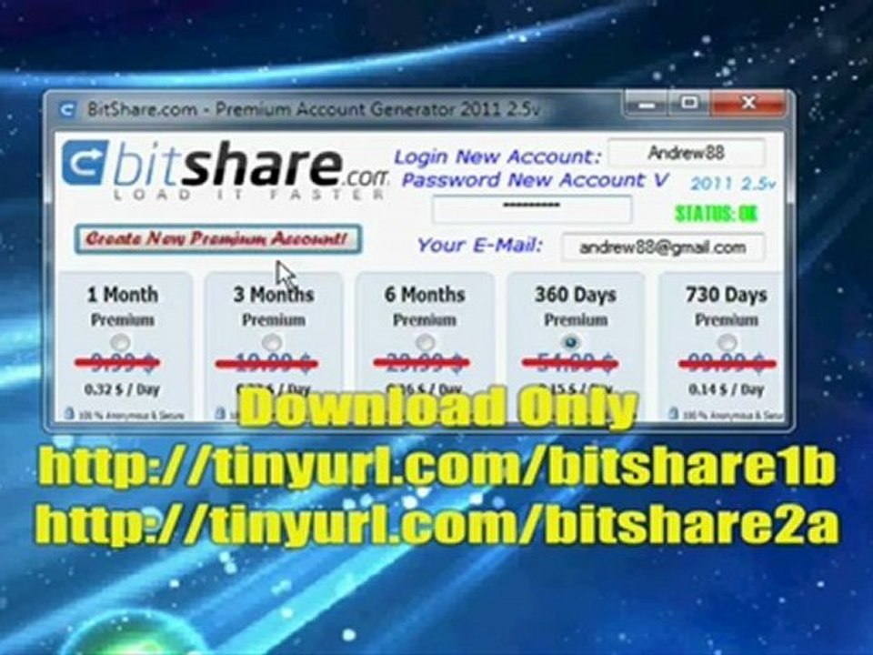 BitShare Premium Account Generator - FREE Download - October 2012 Update