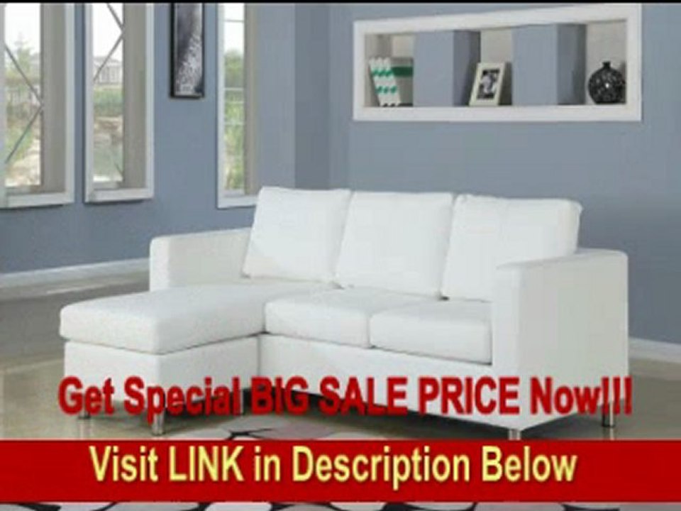 SPECIAL DISCOUNT San Francisco Leatherette Convertible Sectional Sofa and Ottoman in White