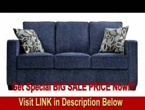 Handy Living Pierre Sofa Federal Blue with Brown Modern Leaf Pillows FOR SALE