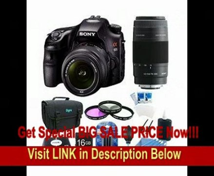 Sony Alpha A65 SLT-A65VK A65VK SLTA65 24.3 MP Translucent Mirror Digital SLR With 18-55mm, 75-300 Sony Lenses BUNDLE with 16GB Card, Spare Battery, 57 in 1 Card Reader, 3 Piece Filter Kit, Deluxe Case, LCD Screen Protectors, Lens Cleaning Kit