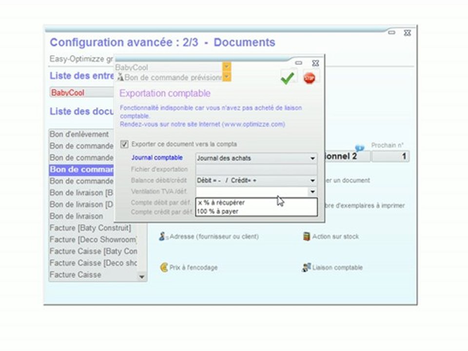 Documents - Optimizze: Liaison comptable - Easy comportement - ERP - v16