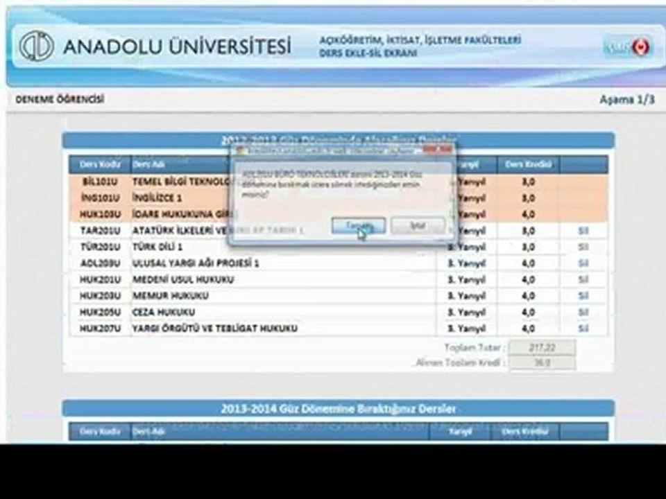 AÖF Ders Ekle Sil İşlemi Nasıl Yapılır..Aöf Kredili Sistem Çıkmış Sorular, Aöf 2013-2014