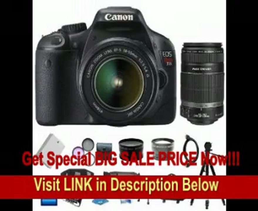 Canon EOS Rebel T2i 18 MP CMOS APS-C Digital SLR Camera with 3.0-Inch LCD and EF-S 18-55mm f/3.5-5.6 IS Lens + Canon EF-S 55-250mm f/4.0-5.6 IS Telephoto Zoom Lens + 3 Extra Lens + 16GB Premium Plus Accessory Kit