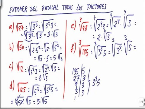 Matemáticas 4º ESO Extraer del radical los factores