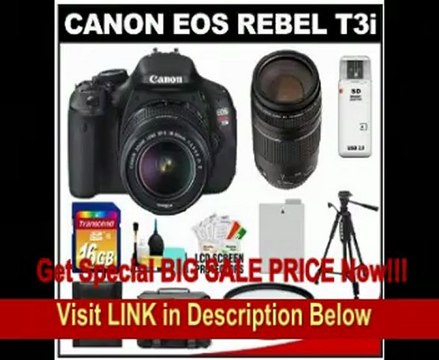Canon EOS Rebel T3i 18.0 MP Digital SLR Camera Body & EF-S 18-55mm IS II Lens with 75-300mm III Lens + 16GB Card + Battery + Case + (2) Filters + Tripod + Cleaning Kit