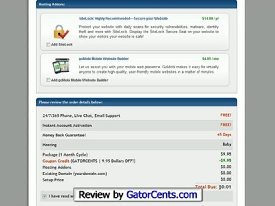 Free Web Hosting - HostGator Coupon Code: GATORCENTS