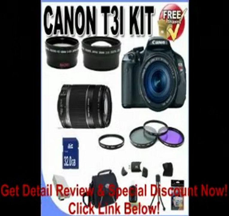 Canon EOS Rebel T3i 18 MP CMOS Digital SLR Camera and DIGIC 4 Imaging with EF-S 18-55mm f/3.5-5.6 IS Lens & Canon 75-300 f/4-5.6 III Lens + 58mm 2x Telephoto lens + 58mm Wide Angle Lens (4 Lens Kit!!!!!!) W/32GB SDHC Memory+ Extra Battery + Charger +