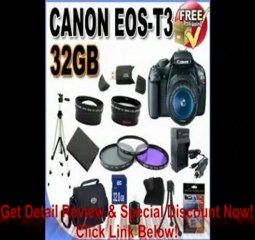 Download Video: Canon EOS Rebel T3 12.2 MP CMOS Digital SLR with 18-55mm IS II Lens (Black)+58mm 2x Telephoto lens + 58mm Wide Angle Lens (3 Lens Kit!!!) W/32GB SDHC Memory +Extra Battery/Charger+3 PIece Filter Kit+Case+Full Size Tripod+Accessory Kit