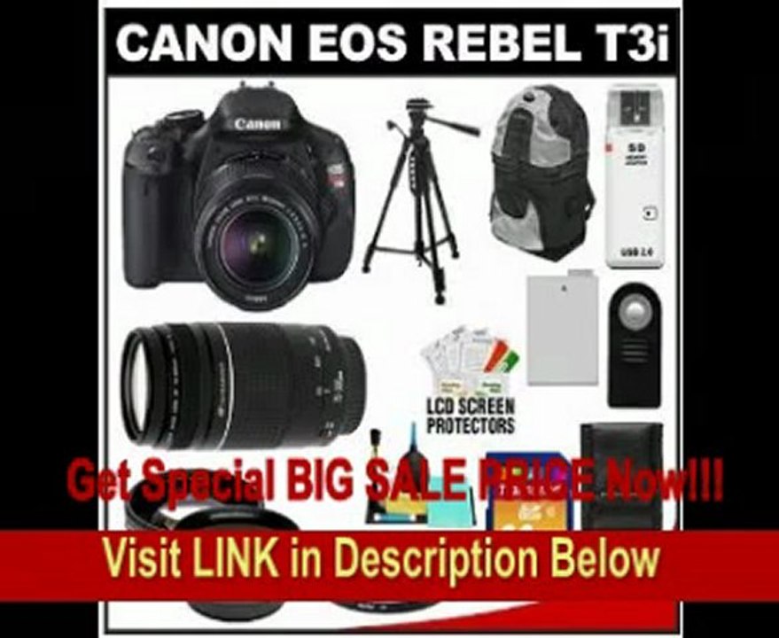 Canon EOS Rebel T3i Digital SLR Camera Body & EF-S 18-55mm IS II Lens with 75-300mm Lens + 32GB Card + .45x Wide Angle & 2x Telephoto Lenses + Tripod + Case + Battery + Remote + (2) Filters + Accessory Kit