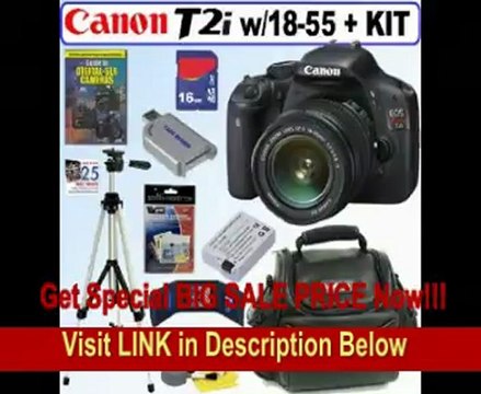 Canon EOS Rebel T2i 18 MP CMOS APS-C Digital SLR Camera with EF-S 18-55mm f/3.5-5.6 IS Lens + 16GB Deluxe Accessory Kit