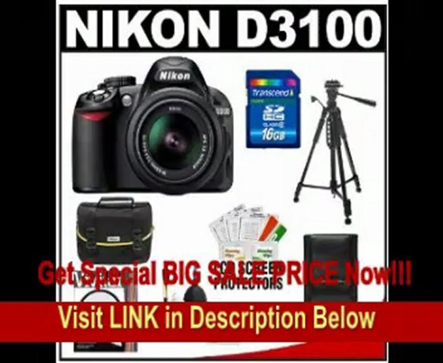 Nikon D3100 Digital SLR Camera & 18-55mm VR Lens with 16GB Card + Filter + Case + Tripod + Accessory Kit