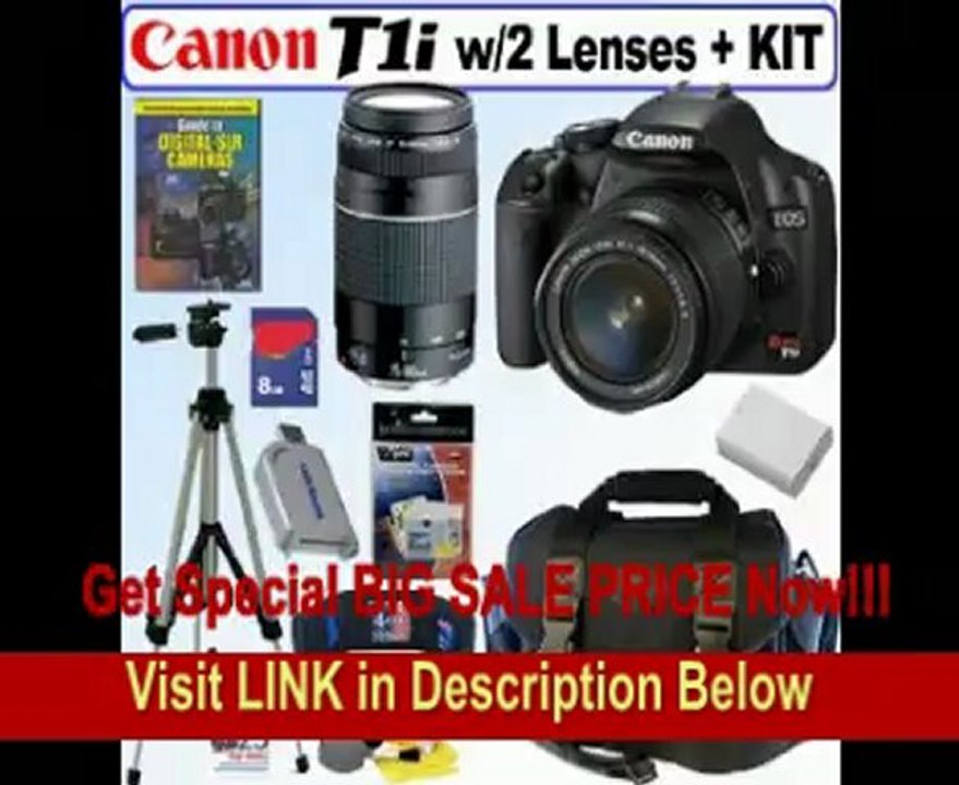 Canon EOS Rebel T1i 15.1 MP CMOS Digital SLR Camera with EF-S 18-55mm f/3.5-5.6 IS Lens & EF 75-300mm f/4-5.6 III Telephoto Zoom Lens + 8GB Deluxe Accessory Kit