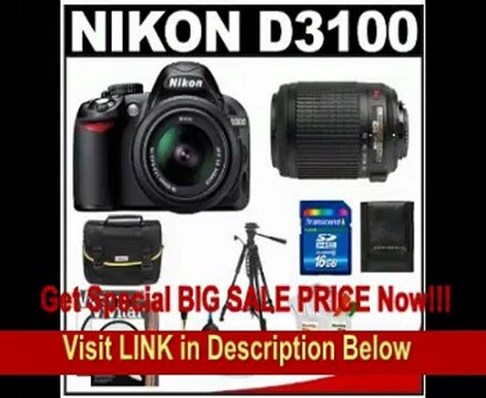 Nikon D3100 Digital SLR Camera & 18-55mm VR + 55-200mm VR Lens with 16GB Card + Filters + Case + Tripod + Accessory Kit