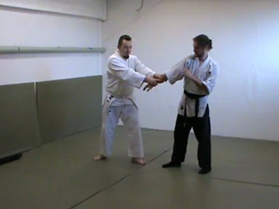 Gyaku hanmi morote dori to hiza geri