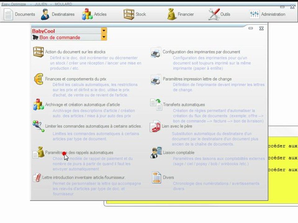 1.4.5 Documents - Comportement en détail - Rappels automatiquesDocuments - Optimizze: Rappels automatiques - Comportement en détail - ERP - v16