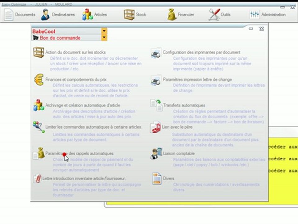Documents - Optimizze: Lettre d'accompagnement - Comportement en détail - ERP - v16