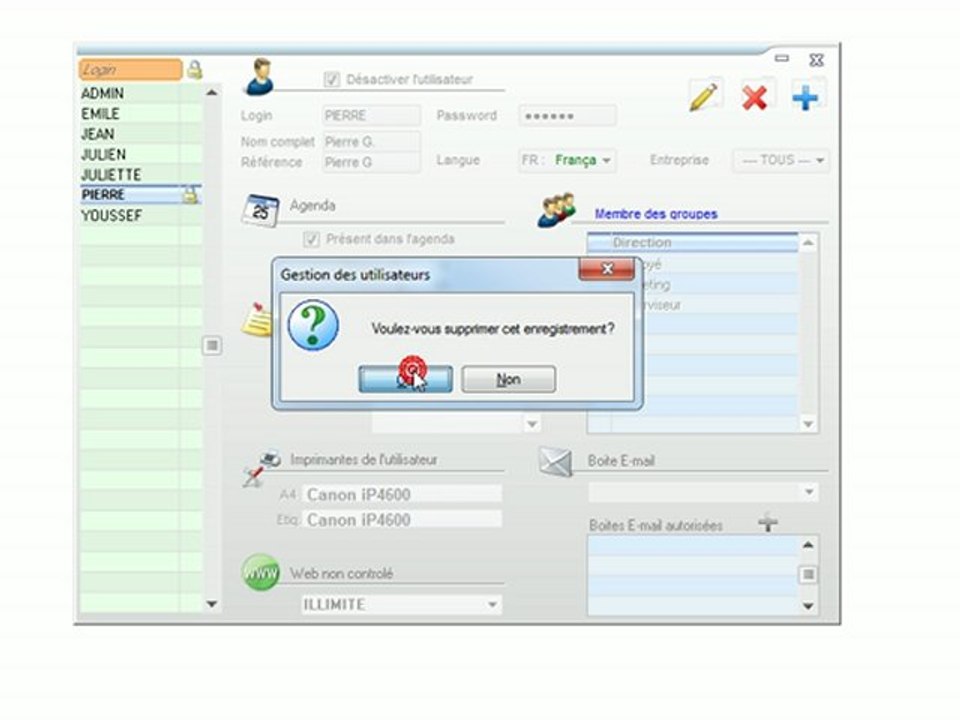 Utilisateurs - Optimizze: Suppression d'un utilisateur - ERP - v16