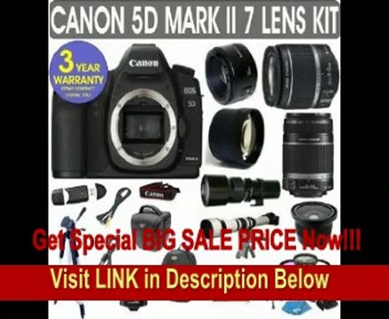 Canon EOS 5D MARK II + Canon EF 28-135mm Lens + Canon EF 75-300mm UltraSonic Lens + Canon 50mm Lens +500mm Preset Lens + 650-1300mm Lens + .40x Fisheye Lens + 2x Telephoto Lens + 3 Year Celltime Warranty Repair Contract