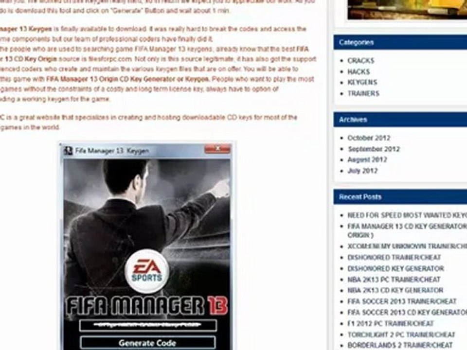 FIFA Manager 13 installation code
