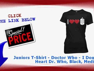 "Juniors T-Shirt - Doctor Who - I Double Heart Dr. Who, Black, Medium"