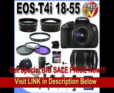Canon EOS Rebel T4i 18 MP CMOS APS-C Digital SLR Camera with 3.0-Inch LCD and EF-S 18-55mm f/3.5-5.6 IS Lens & Canon 55-250 IS (2 Lens Kit!!!!) + 32GB Memory+ 2 Extra Batteries + Charger + 3 Piece Filter Kit + UV Filter + Full Size Tripod + Case +Acc