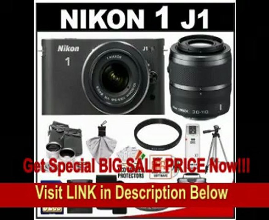 Nikon 1 J1 10.1 MP Digital Camera Body with 10-30mm & 30-110mm VR Lens (Black) with 32GB Card + Case + (2) UV Filters + Lens Set + Tripod + Remote + Accessory Kit