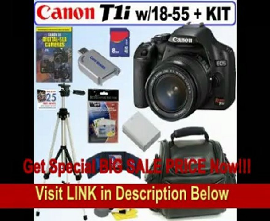 BEST PRICE Canon EOS Rebel T1i 15.1 MP CMOS Digital SLR Camera with EF-S 18-55mm f/3.5-5.6 IS Lens + 8GB Deluxe Accessory Kit