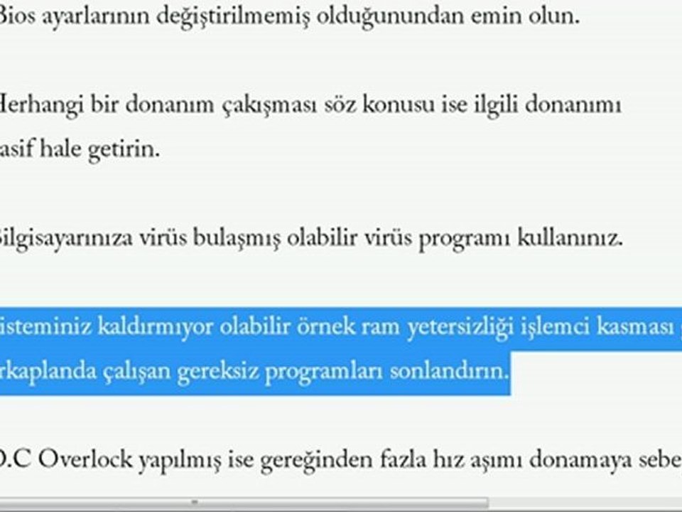 Bilgisayarın Donma ve Kasma Nedenleri ve Çözümü