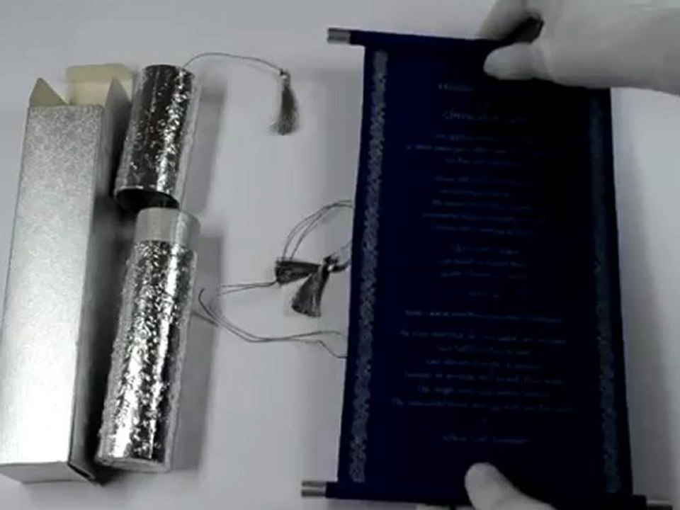 sc511, Blue Color, Scroll Cards, Scroll Wedding Cards, Scroll Invitations