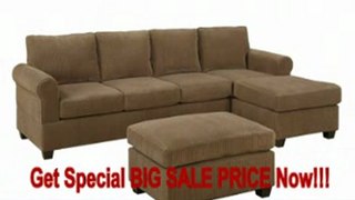 SPECIAL DISCOUNT Bobkona Franke 3-Piece Corduroy Reversible Sectional Sofa with Matching Ottoman, Tan