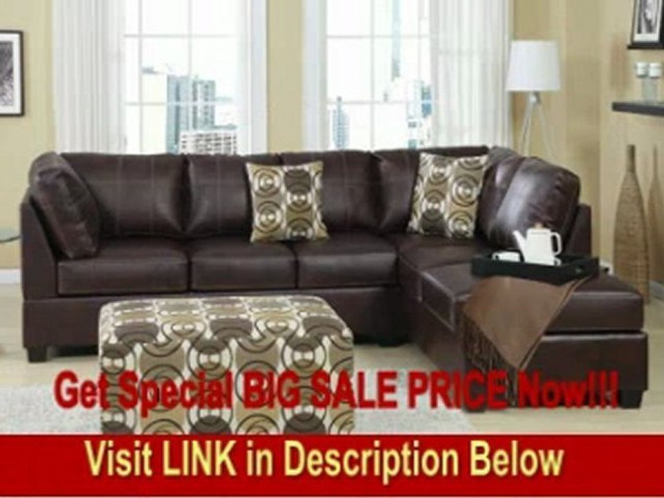 Bonded Leather Sectional Sofa in Dark Mahogany Finish with with ottoman and free accent pillows REVIEW