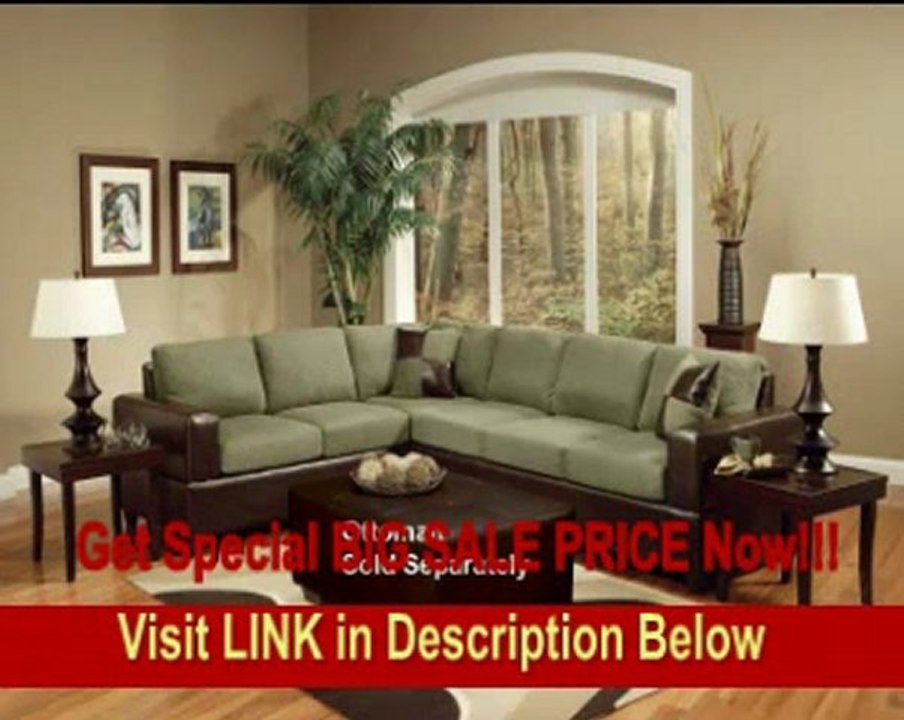 BEST PRICE Sectional Sofa in Sage Fabric and Brown Bycast Base