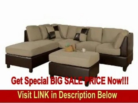 SPECIAL DISCOUNT Bobkona Hungtinton Microfiber/Faux Leather 3-Piece Sectional Sofa Set, Pebble