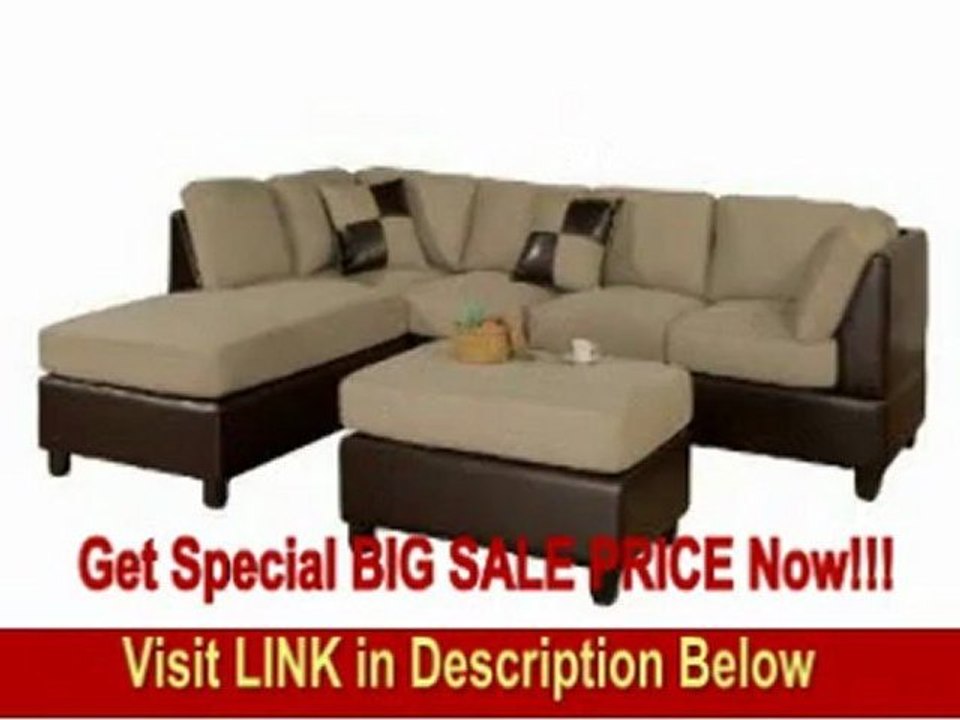 SPECIAL DISCOUNT Bobkona Hungtinton Microfiber/Faux Leather 3-Piece Sectional Sofa Set, Pebble