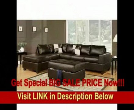 BEST PRICE 3pc Sectional Sofa with Reversible Chaise and Ottoman in Espresso Leather Match