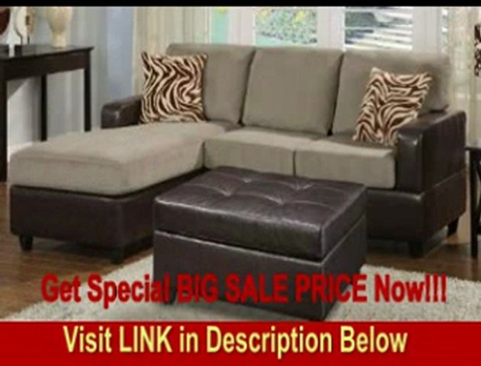 Bobkona Manhanttan Reversible Microfiber 3-Piece Sectional Sofa with Faux Leather Ottoman in Pebble Color REVIEW