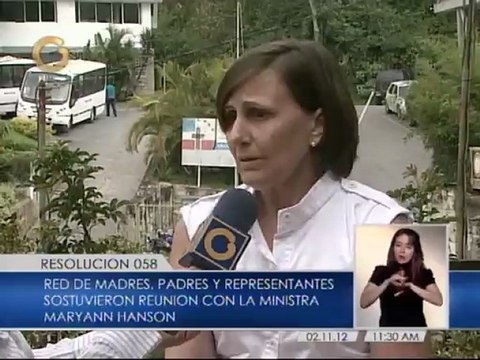 Ministra Hanson revisará resolución 058, según la Red de Madres, Padres y Representantes