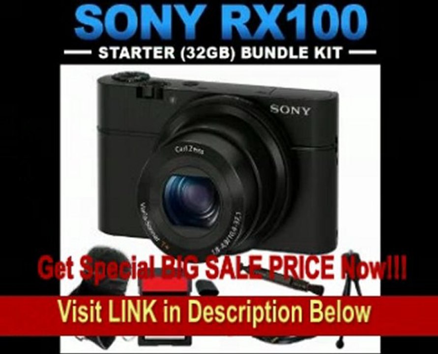 Sony DSC-RX100 Digital Camera (Black) 32GB Starter Bundle Package