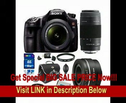 Sony Alpha A65 SLT-A65VK A65VK SLTA65 24.3 MP Translucent Mirror Digital SLR With 18-55mm, 75-300 Zoom, 50mm f1.8 Portrait Sony Lenses BUNDLE with 16GB Card, Spare Battery, Card Reader, Filters, Case + MORE!