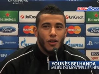 R. Girard et Y. Belhanda avant Olympiakos / Montpellier