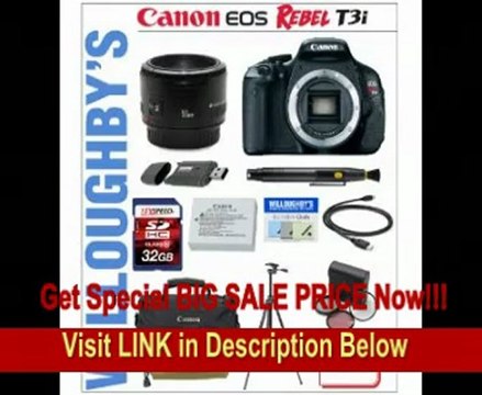 BEST PRICE Canon EOS Rebel T3i 18 MP CMOS Digital SLR Camera Body + Canon EF 50mm f/1.8 II + LexSpeed 32GB SDHC Class 10 Memory Card + Sunpak 6600DX Digital Tripod + Canon LPE8 Spare Battery + 3pc Essential Filter Kit + Canon Deluxe Gadget Bag & Much More